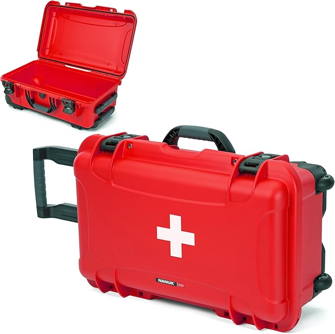 NANUK 935 Wheeled Waterproof First Aid Box Empty – Durable, Medical First Aid Organizer Case, IP67-Rated, Dustproof, Impact-Resistant, and Floats (22” x 14” x 9”) – Red