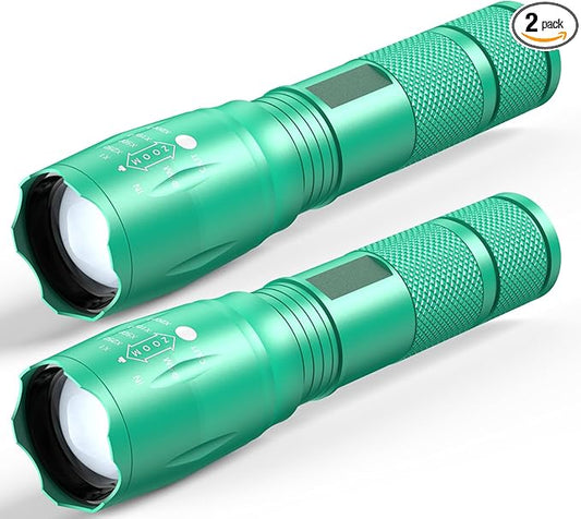 1 Mode Flashlights 2 Pack, Super Bright Zoomable LED Tactical Flashlight High Lumens, Water Resistant Portable Pocket Flash Light for Emergency, Camping, Home, and Gift - Turquoise