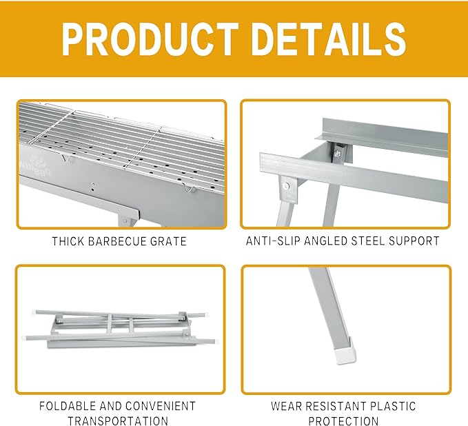 Charcoal Grills Commercial Quality Portable Multiple Size Hibachi BBQ Lamb Skewer Folded Camping Barbecue Grill(31.6x7.1x5.1 inch With Accessories)