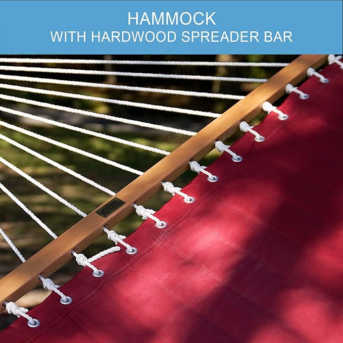 Lazy Daze Hammocks 12 FT Double Quilted Fabric Hammock with Spreader Bars and Detachable Pillow, 2 Person Hammock, 450 LBS Weight Capacity, Burgundy