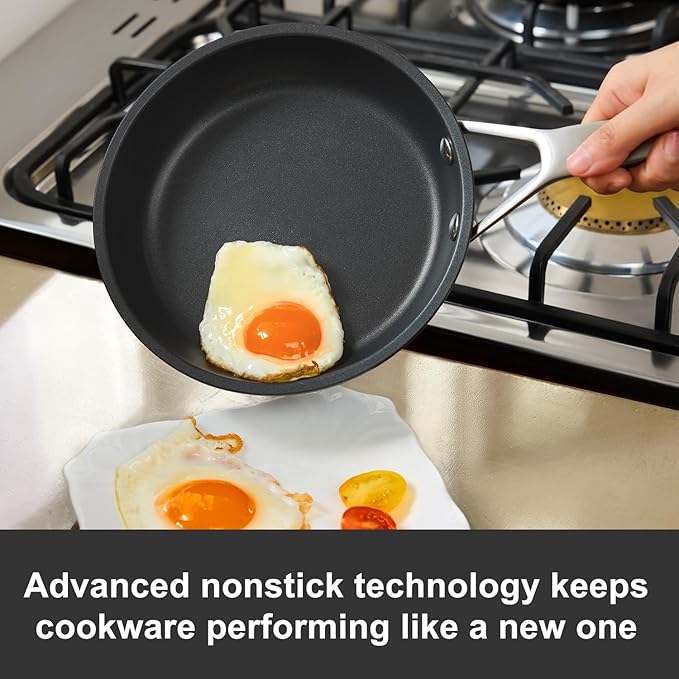 MsMk 7 inch Small Frying Pan Skillet, Carbonize also Non-Stick Saute Pans, PFAS & PFOA Free Non-Toxic, Scratch-resistant, for Induction, Ceramic and Gas Cooktops All Stovetops, Dishwasher & Oven Safe