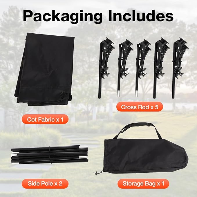 FAHKNS Lightweight Camping Cot, Ultralight Folding Bed for Camping, Hiking, Travel, Portable Compact for Outdoor Travel， Black