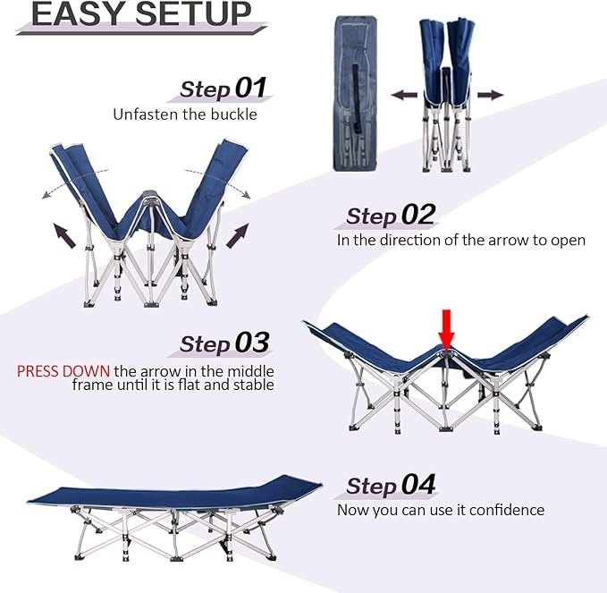 Camping Cot with Mattress Comfortable Cots for Sleeping Camping Bed Folding Cot Double Layer Oxford Heavy Duty with Carry Bag for Home Travel Outdoor Indoor