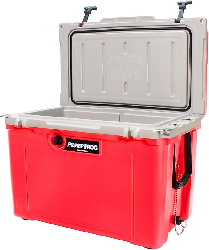 Made in USA Frosted Frog Hyper-Light 54 Quart Hard Cooler Insulated Portable Ice Chest Box for Beach, Beverages, Camping, Fishing, Boat, Barbecue, 30% Lighter Than Rotomolded Coolers