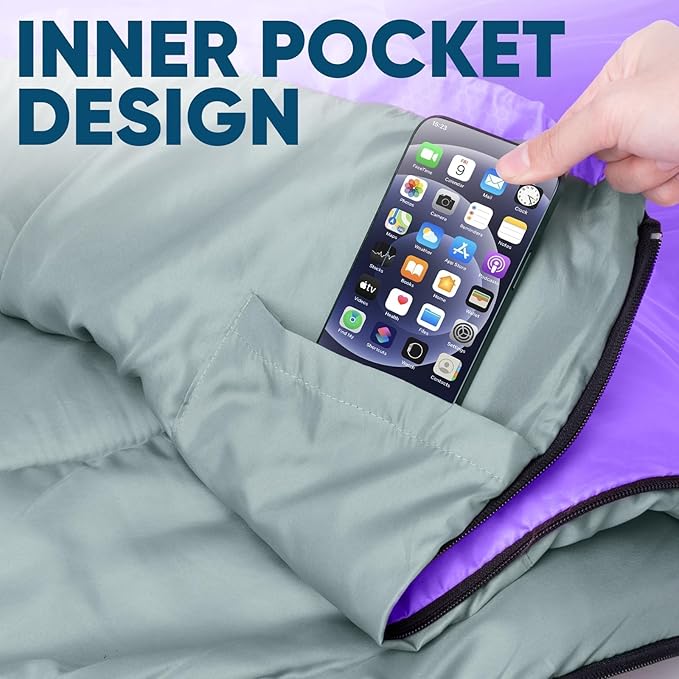 PTEROMY Sleeping Bags for Adults, Lightweight Water Resistant Backpacking Camping Sleeping Bag for Warm Cold Weather, Camping Essentials for Hiking Outdoor Travel