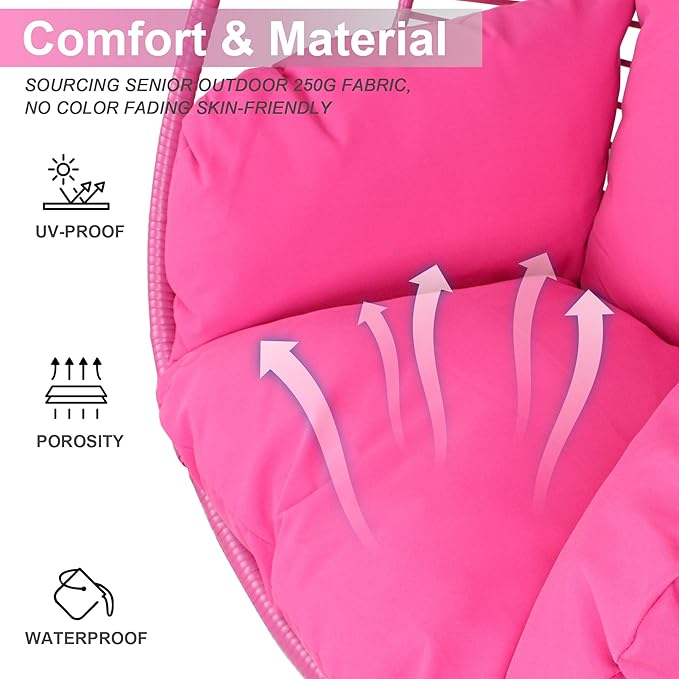 Hanging Egg Chair with Stand - Egg Swing Chair Outdoor Indoor Patio Wicker Chair Swing Hammock Egg Chairs 400lbs Capacity for Outside Patio, Bedroom, Garden and Balcony(Pink, 1PC)