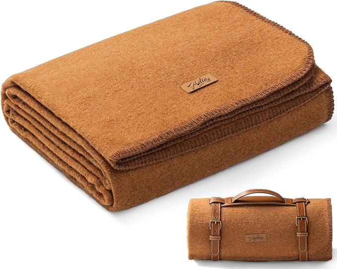 100% Wool Blanket, 48" x 62", Warm, Thick, Washable, Military Wool Blanket, Great for Camping, Outdoors, Sporting Events, Survival Kits, Dark Camel