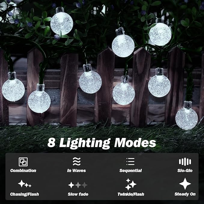 Solar Lights Outdoor Waterproof, 2 Pack Total 120LED 72FT Solar String Lights for Outside with 8 Modes, Outdoor String Lights Crystal Globe Patio Lights for Garden Yard Party Decor (Cool White)