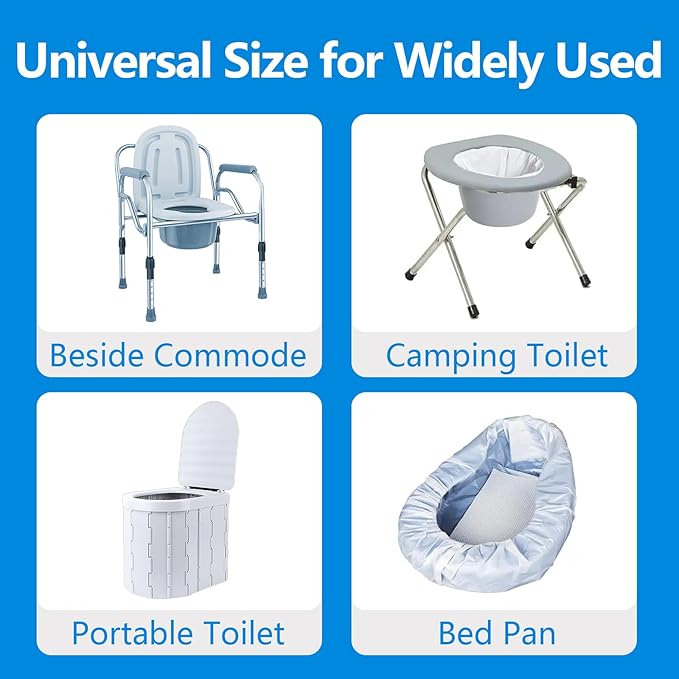 Commode Liners with Highly Absorbent Pads - [Pack of 60] - Bedside Commode Liners Disposable - Medical Grade - Leak-Proof - Toilet Liners Disposable Adult