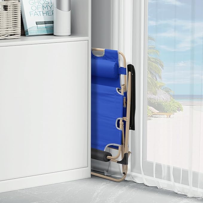 MoNiBloom Set of 2 Folding Reclining Patio Chairs, 3-Position Patio Lounger Folding Chairs with Footrest for Backyard Poolside Lawn, Blue, 330lbs Capacity