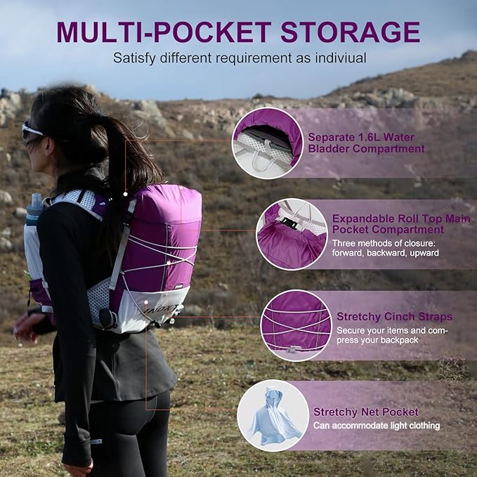 Running Hydration Vest Backpack, Lightweight Water Backpack with 1.6L Water Bladder Daypack for Women Men,Adjustable Running Vest Pack for Trail Running Hiking Cycling Race Marathon