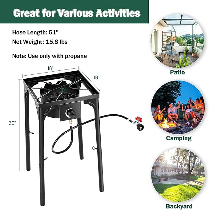 Goplus Outdoor Camping Stove, Single Burner Propane Gas Cooker w/Detachable Legs & 0-20 PSI Regulator & CSA Approval for Camp Patio RV, Cast Iron, 100,000-BTU