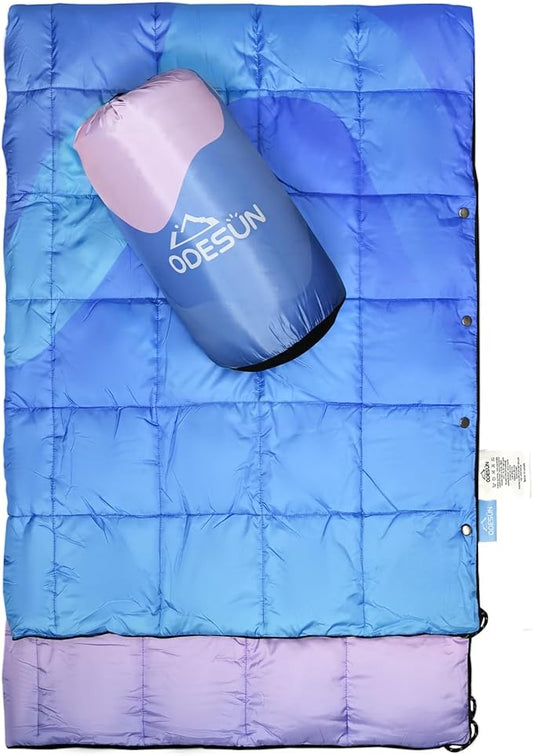 Lightweight Camping Blankets Outdoor Down Alternative Puffy Printed Camping Blanket Waterproof Large Silk Cotton Blanket Packable Warm for Trave Picnic Hiking Camping Cold Weather 78" x 55"