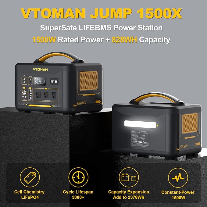 VTOMAN 2376Wh Portable Power Station Bundle with Extra Battery & 200W Solar Panel Included - Up to 3000W Solar Power Generator for Home Backup, Off-grid, Road Trip, RV, Camping, Fishing, Emergencies