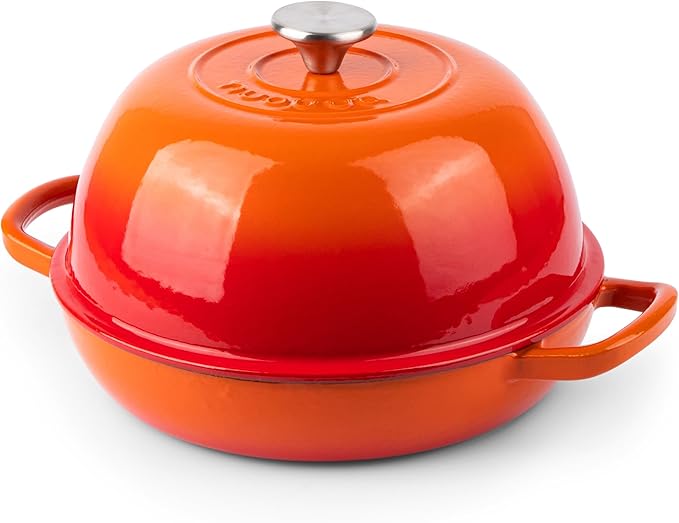 Enamelled Cast Iron Dutch Oven Pot – Dutch Oven For Sourdough Bread Baking – Cast Iron Bread Pot – Orange, 6 Quarts, 26cm – by Nuovva