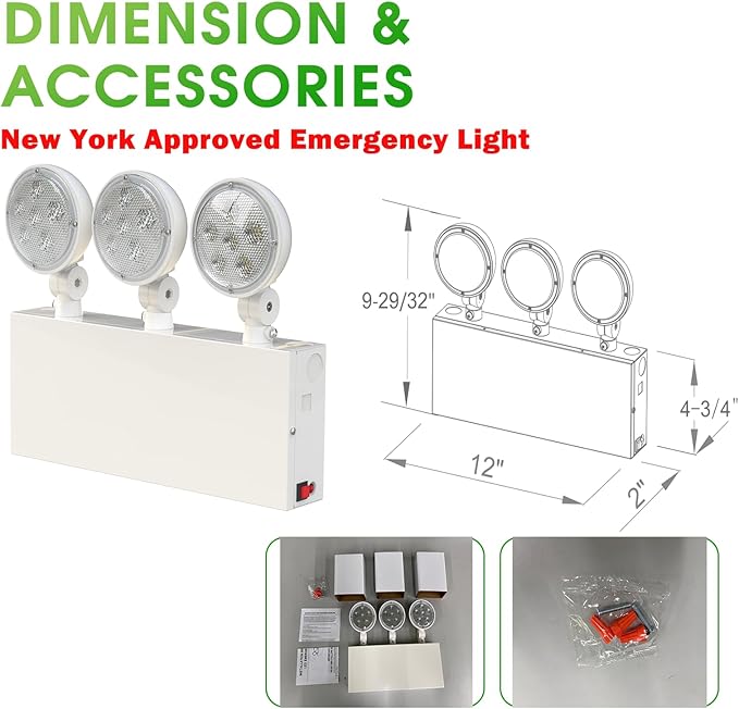 New York Certified LED Emergency Light, White Housing with Backup Battery, Two Adjustable Lamps Heads, 120-277V, Commercial Grade, Fire Resistant, UL Certified NYC-100 (3 Heads)