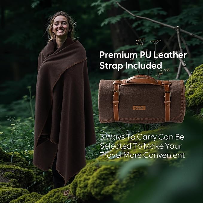 100% Wool Blanket, 62" x 86", Warm, Thick, Washable, Military Wool Blanket, Great for Camping, Outdoors, Sporting Events, Survival Kits, Brown