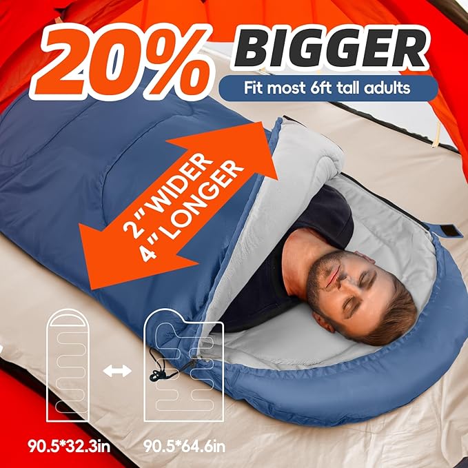MEREZA Sleeping Bags XL for Adults Cold Weather Mens Large Wide Sleeping Bag for Big and Tall Girls Boys with Compression Sack for Camping Backpacking Warm & Cool Weather
