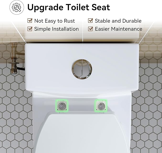 HOROW T0338W Compact One Piece Toilet with Comfort Chair Seat ADA Height 17.3", Elongated Dual Flush 0.8/1.28 GPF and MAP 1000g, Standard White Toilet Bowl