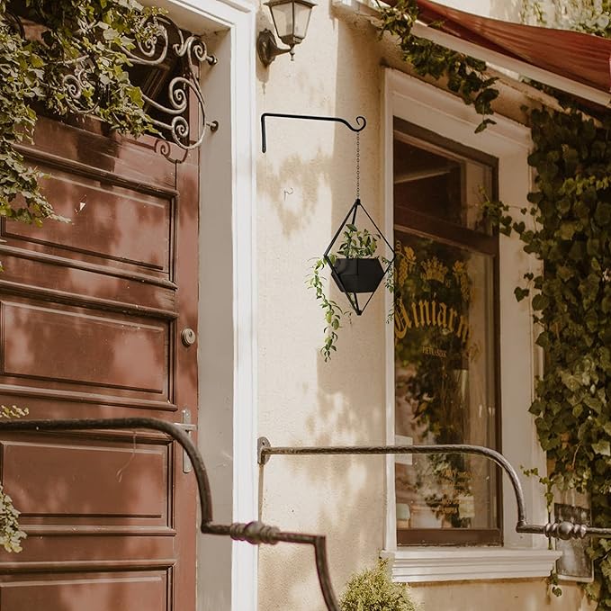 Jardim 2 Pack 10 Inch Premium Decorative Metal Iron Wall Hangers for Home Decor, Indoor Outdoor Plant Bracket Rustic Hanging Gardening Hooks for Planters, Bird Feeders, Lanterns, Wind Chimes (Black)