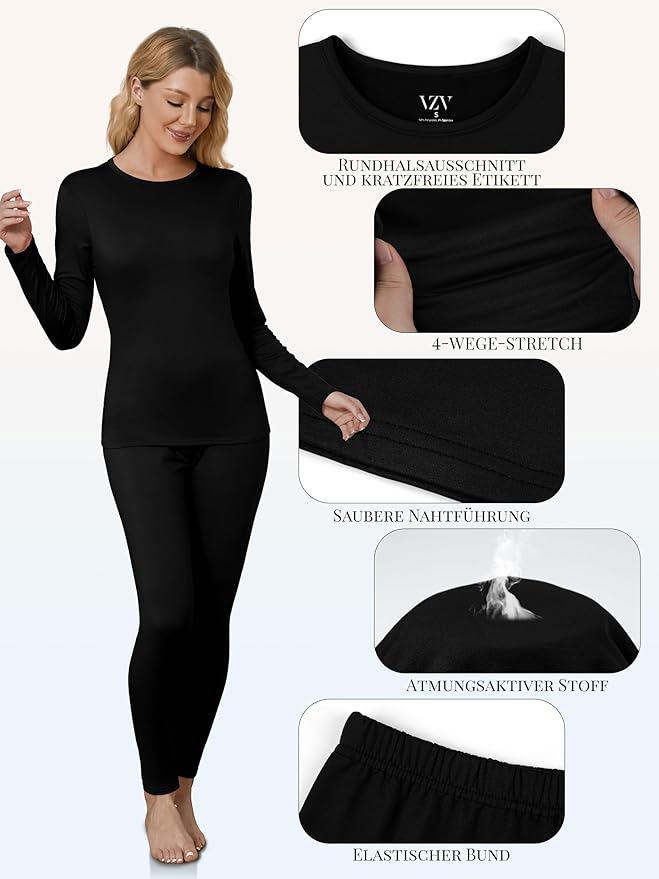 VZV Thermal Underwear for Women, Long Johns for Women Thermal Sets Fleece Lined Base Layer Top and Bottom Set