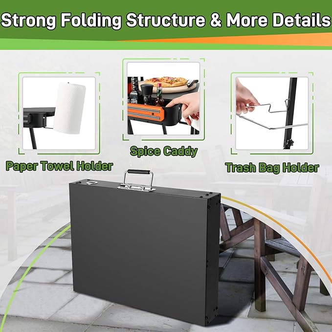 Outdoor Grill Table Blackstone Griddle Stand 17" & 22", Folding Camping Table with Side Shelf and Caddy, Ninja Grill Stand& Pizza Oven Table for Tailgating, Blackstone Griddle Accessories