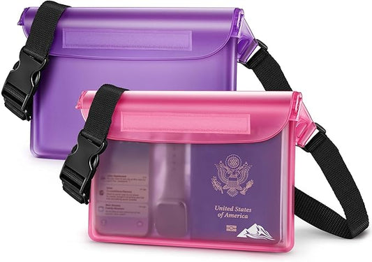 HEETA Waterproof Fanny Pack, Waterproof Pouch Dry Bag 2/3/4 Pack for Phone Passport Purse, Adjustable Waist Strap for Swimming Kayaking Boating Paddle Board Accessories Cruise Beach Camping Essentials