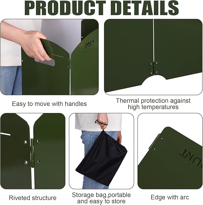Camping Stove Windscreen 4 Plates Steel Camp Stove Windscreen Folding Outdoor Picnic Cooker Stove Wind Screen Windshield with Drawstring Bag for Camping, Hiking, Picnic, Backpacking, Cooking