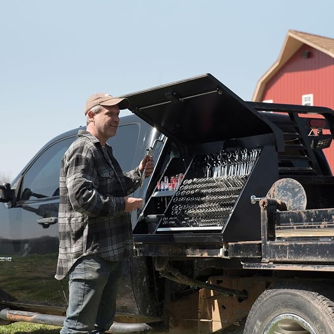 Montezuma – XL450B – 36-Inch Portable TRIANGLE Toolbox – Multi-Tier Design – 16-Gauge Construction – SAE and Metric Tool Chest – Weather-Resistant Toolbox – Lock and Latching System, Black