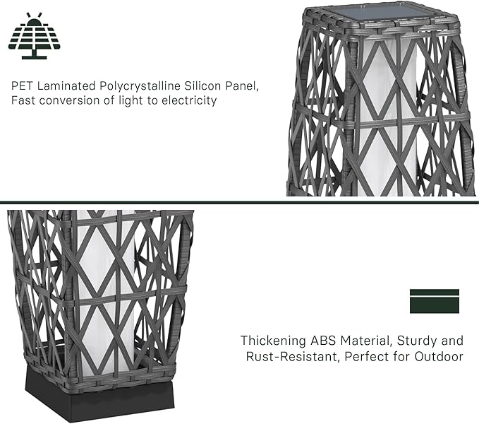 Grand patio Outdoor Solar Powered Wicker Floor Lamp Outdoor Weather-Resistant Deck Light for Garden Porch - Silver Gray, Large Cindy