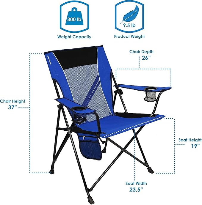 Kijaro Dual Lock Folding Camp Chairs - Versatile for Sports, Outdoors & Lawns - Locks Positions - Maldives Blue