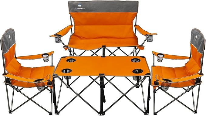Camping Chair Set of 3, Outdoor Folding Camping Chairs for Heavy People with Cup Holder & Carry Bag,Collapsible Chair Include One Sofa Chair and Two Single Chair,Support up to 500lbs