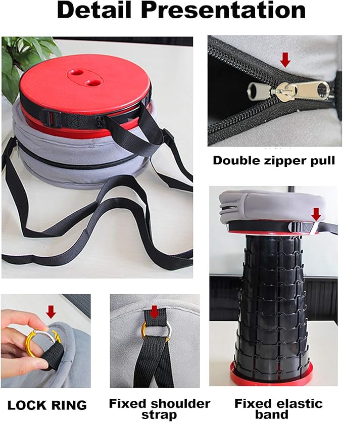 Deer's Life Portable Collapsible Stool with Cushion Pad, Retractable Folding Telescopic Camping Seat for Adults, Small Lightweight Sturdy Adjustable Stools for Travel,Kitchen,Garden,Fishing