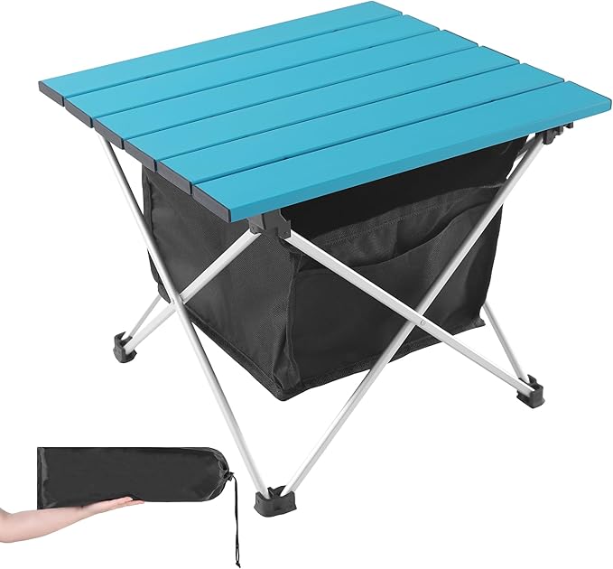 Grope Small Folding Camping Table with Aluminum Table Top, Beach Table for Sand with Carrying Bag,Prefect for Outdoor,Picnic,BBQ,Cooking,Festival
