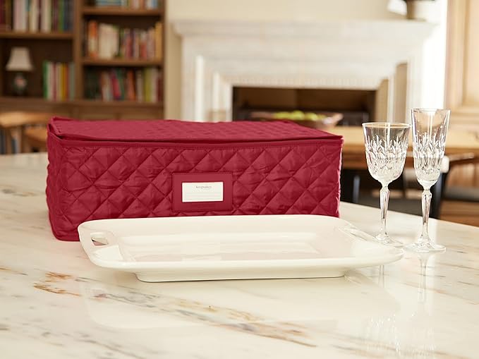 Covermates Keepsakes - Serveware Storage - Padded Protection - ID Window - Stain Resistant - Machine Washable - China Storage, Red