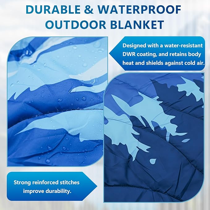 Outdoor Camping Blanket, Packable Down Alternative Puffy Printed Camp Blankets Ultra Warm Lightweight Hammock Top Quilt Waterproof Blanket for Travel Picnic Stadium Hiking Party Cold Weather 55"x78.8"