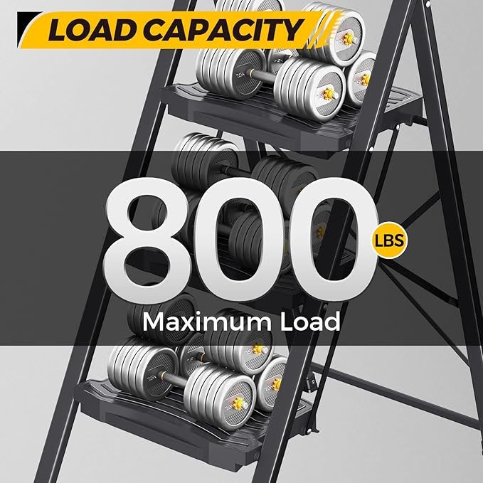 KINGRACK 3 Step Ladder 800lb Capacity, Folding Step Stool with Wide Anti-Slip Pedal & Safety Handrails, Lightweight Steel Ladder for Kitchen, Pantry, Office, Black