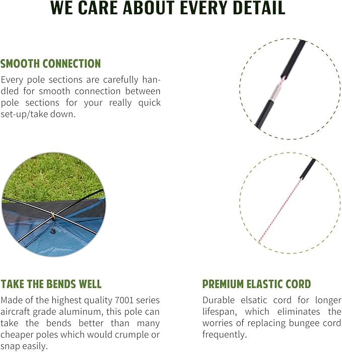 Aluminum Tent Poles Replacement, Black Pre-Assembled Tent Pole, 7001 T6 Heated Camping Tent Rod