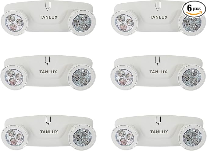 TANLUX LED Emergency Lights with Battery Backup - Two Head Adjustable Commercial Emergency Lights, UL Listed, Hardwired - 6 Pack (White)