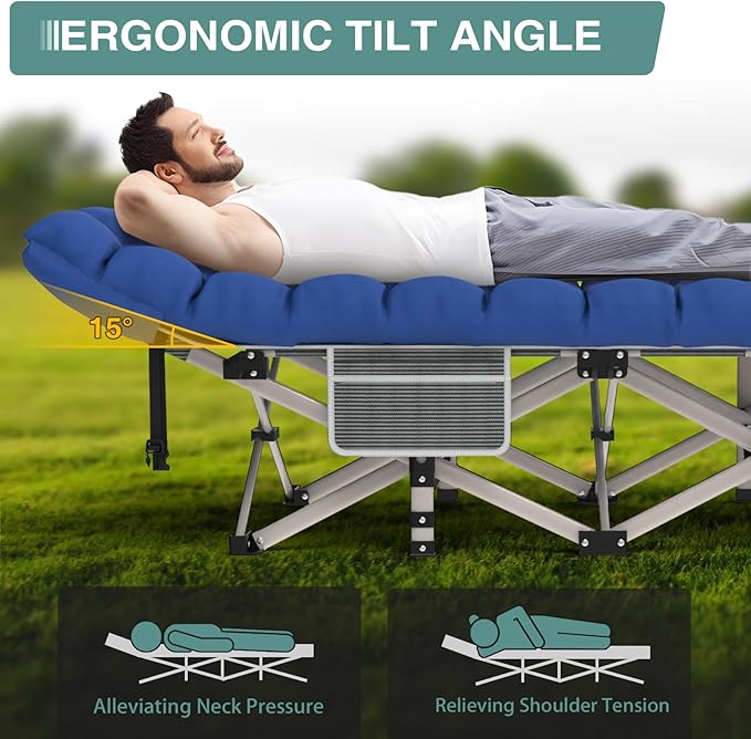 ZENPETIO 28In Folding Camping Cot for Adult, Portable Sleeping Cot with Mattress, Outdoor Heavy Duty Cot Bed for Camp with Carry Bag for Home, Office, Camp, Travel, Vacation(Max Loading 500lbs)