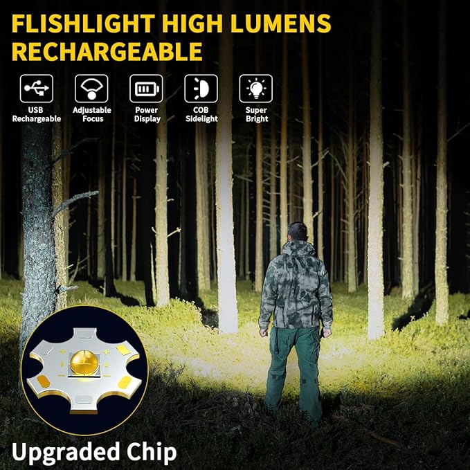 Rechargeable Flashlights High Lumens, 7Mode Flashlights Rechargeable, Super Bright Flashlight, Adjustable Tactical Flash Light, High Powered Flash Light, LED Flashlight for Emergency Home 2Pack