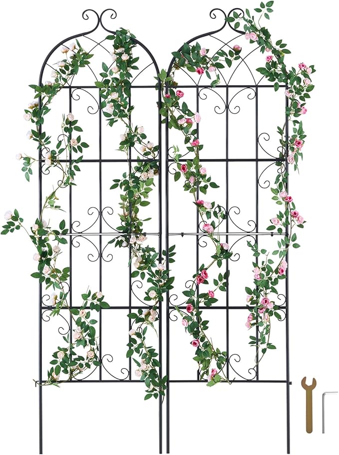 VEVOR Garden Trellis for Climbing Plants, 71 x 20 in, 2 Packs Rustproof Metal Garden Flower Trellis, Outdoor Climbing Rose Trellis Cucumbers Support, Decorative Clematis Trellis for Courtyards Lawns