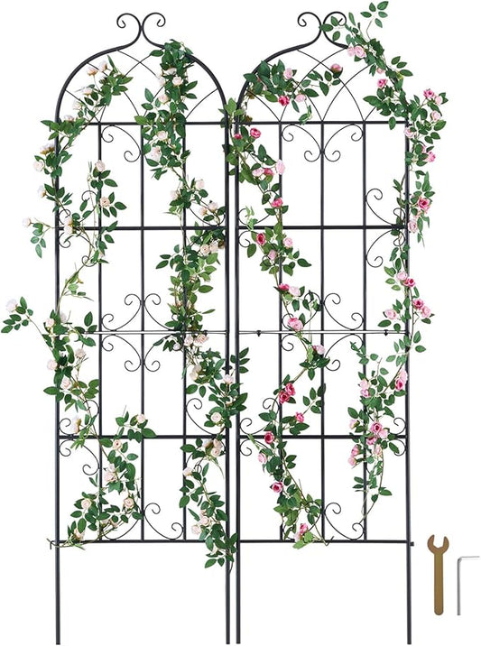 VEVOR Garden Trellis for Climbing Plants, 71 x 20 in, 2 Packs Rustproof Metal Garden Flower Trellis, Outdoor Climbing Rose Trellis Cucumbers Support, Decorative Clematis Trellis for Courtyards Lawns