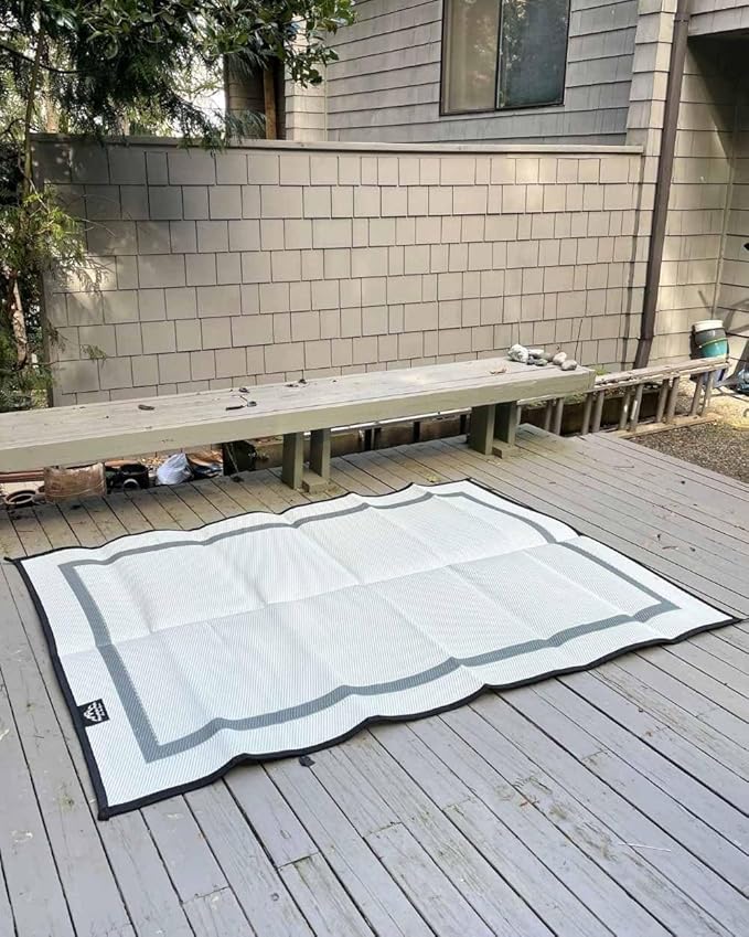 5x7 Solid Gray RV Patio Mat – Extra Thick 5mm Recycled Poly Rug – Heavy-Duty, Waterproof, Reversible – Premium Outdoor Mat for Camping, Beach, Deck (Gray NO Carry Bag, 5'x7')