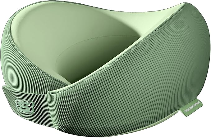 Skechers Memory Foam Neck Pillow, Comfortable & Breathable Travel Pillow,Neck Pillow Airplane for Travel, Car Rides, Home, and Office Use, Ergonomic Design for Men and Women,Green