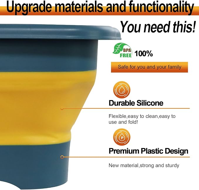 2.77 Gallon (10.5L) Collapsible Dish Basin with Drain Plug, Yellow Camping Dish Basin for RV, Space-Saving Foldable Wash Tub, BPA-Free Portable Sink for Vegetables and Dishes- with Brush