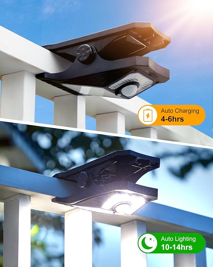 45Leds Solar Motion Sensor Lights Outdoor, Clip on Solar Lights Outdoor Waterproof, High Bright Solar Powered Security Lights for Outside Fence Chain Link Camping (4, 45 LED)
