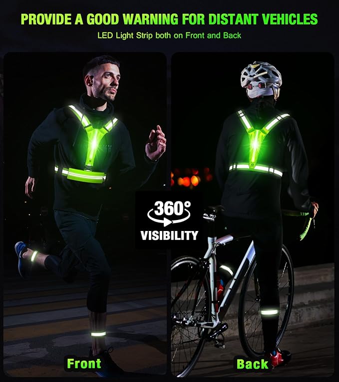 LED Reflective Vest Running Gear Set,USB Rechargeable Light Up Running Vest for Runners Night Walking with Waterproof Phone Bag,High Visibility Armband,Adjustable Waist&Shoulder for Men Women