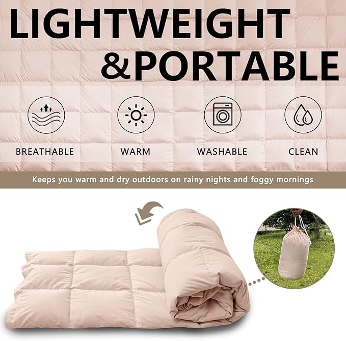 zzlamb Puffy Down Camping Blanket Water-Repellent, Down Throw Travel Blanket Portable for Outdoor, Light Warm Quilt for Couch Plane Car Theater Stadium Picnic RV Backpacking Hammock