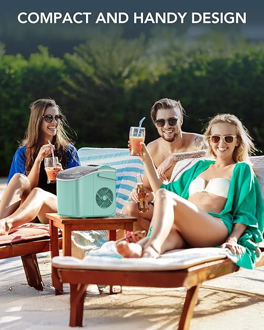 Ice Maker Countertop, Efficient Easy Carry Ice Machine, Self-Cleaning Ice Maker with Ice Scoop & Basket, 9pcs/ 8mins 26.6Lbs Per Day for Home/Office/Kitchen,Green